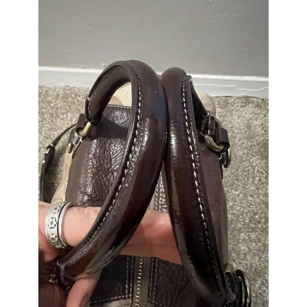 Coach Madison Signature Op Art Sabrina Brown/Beige Satchel Bag With Strap 12947